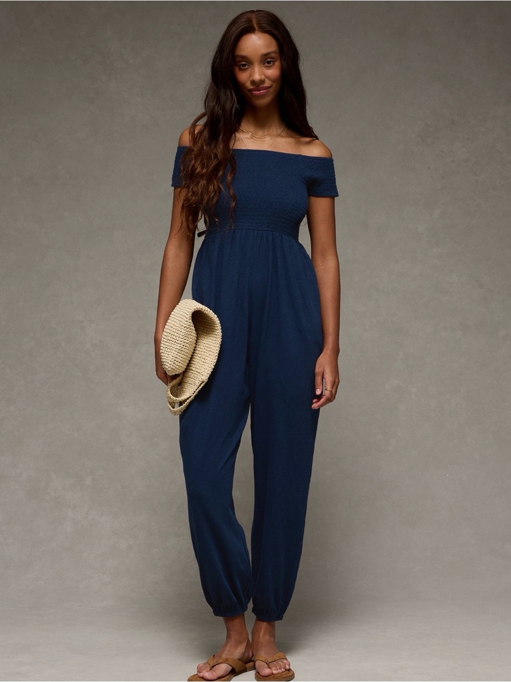 Off-the-Shoulder Navy Jumpsuit NWT